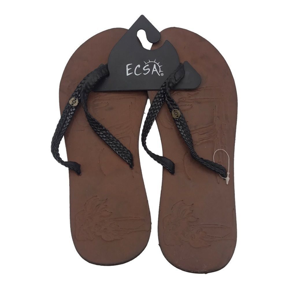 Ecsa Leather Braided Flip Flops Beach Time! Size 6